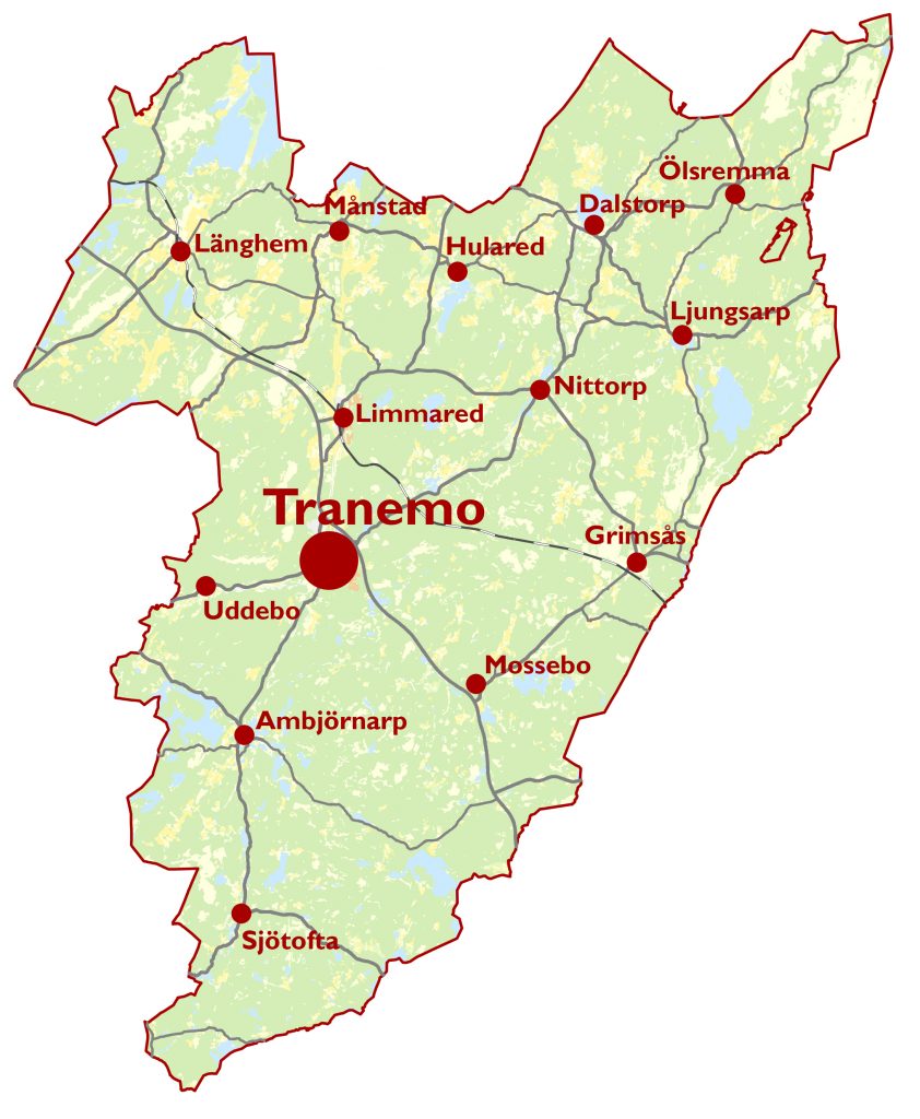 Kartvy över Tranemo kommun