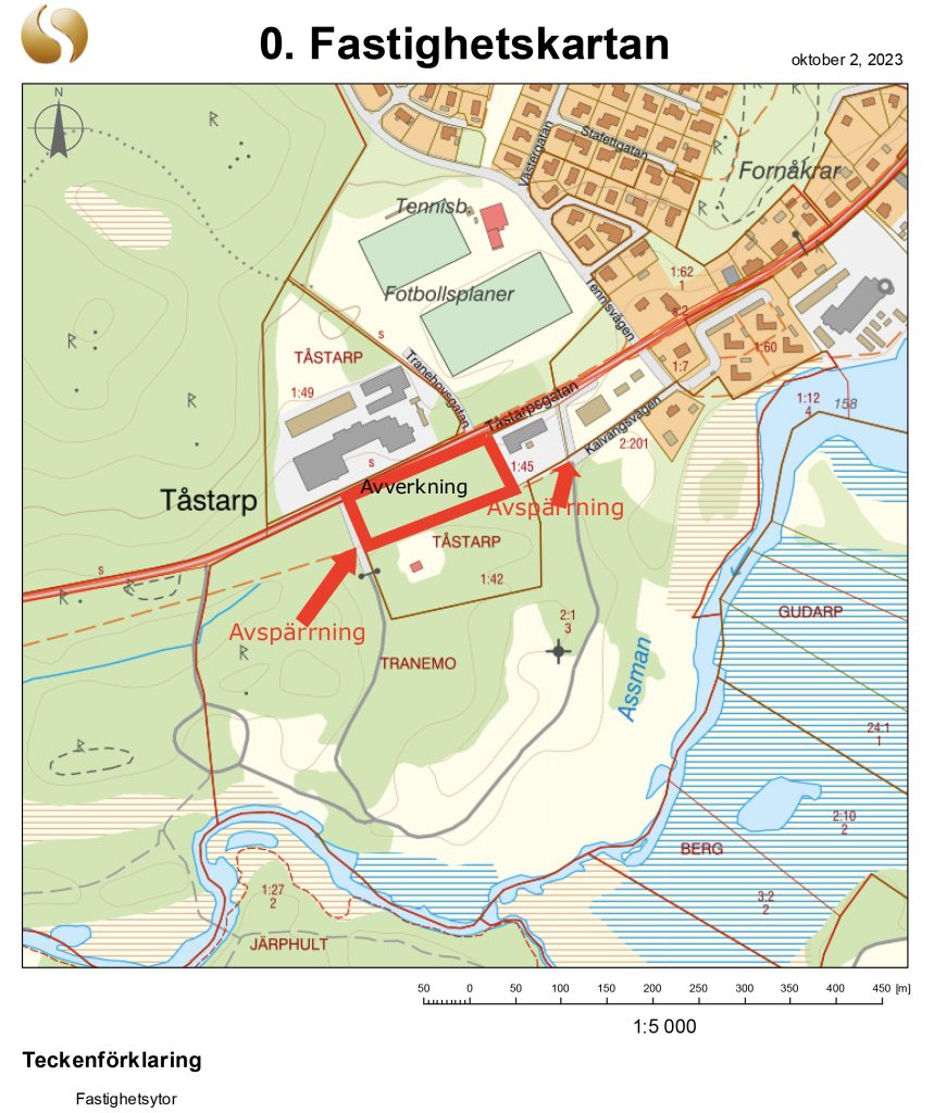Illustrerad karta över Tranemo med inritad ruta för avspärrning.