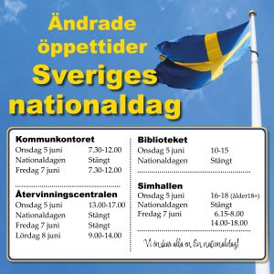Blå himmel med Svenska flaggan i bakgrunden.